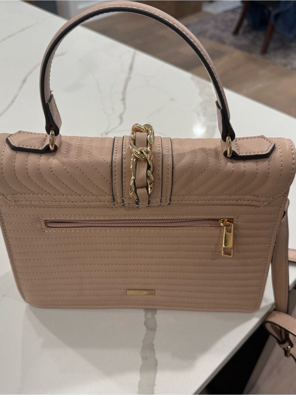 Aldo Blush Pink Quilted Top-Handle Satchel with Gold Chain - Picture 3 of 4